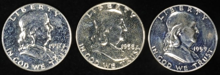 1957, 58, 59 FRANKLIN HALF DOLLARS PROOF
