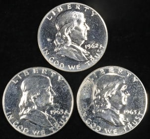 1962 & (2) 1963 FRANKLIN HALF DOLLARS PROOF