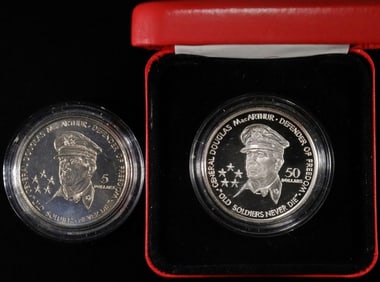 1989 SILVER $50 & CLAD $5 NIUE GEN D. MACARTHUR