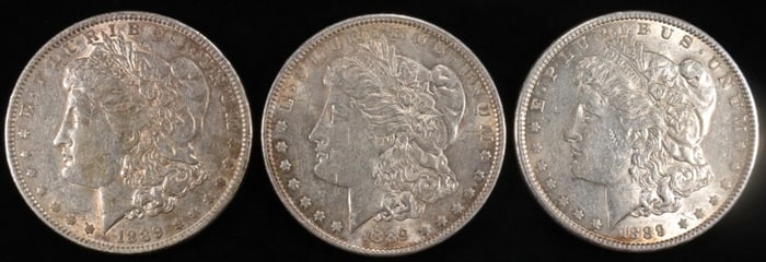 (3) 1889 MORGAN DOLLARS AU