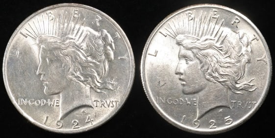 1924 & 1925 PEACE DOLLARS BU
