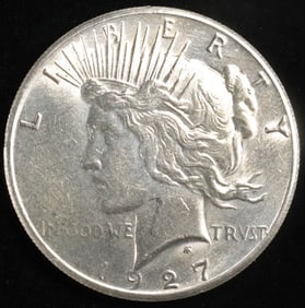 1927 PEACE DOLLAR BU CLEANED