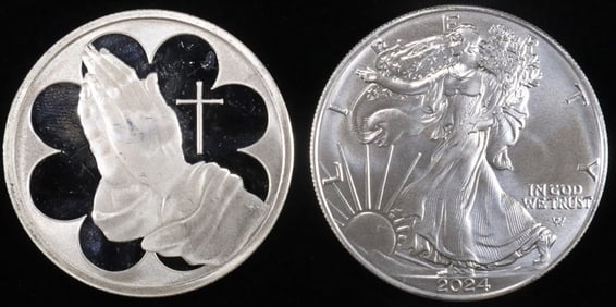 1 OZ .999 SILVER PRAYING HANDS & 2024 ASE