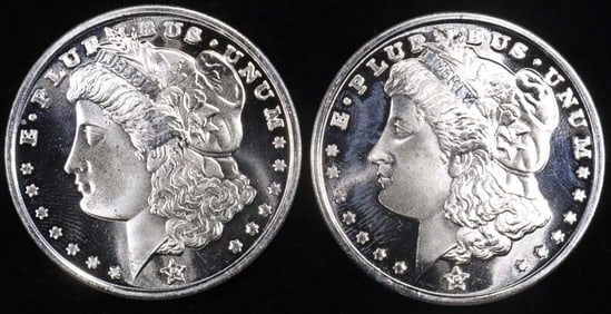 (2) 1 OZ .999 SILVER MORGAN DESIGN ROUNDS
