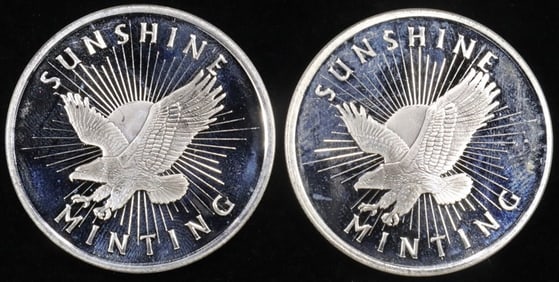 (2) 1 OZ .999 SILVER SUNSHINE MINTING ROUNDS