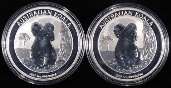 (2) 1 OZ .999 SILVER 2017 AUST KOALA ROUNDS