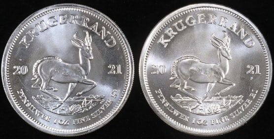 (2) 1 OZ .999 SILVER 2021 KRUGERRAND ROUNDS