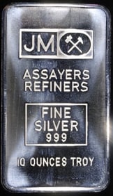 (1) 10 OZ .999 SILVER JM BAR