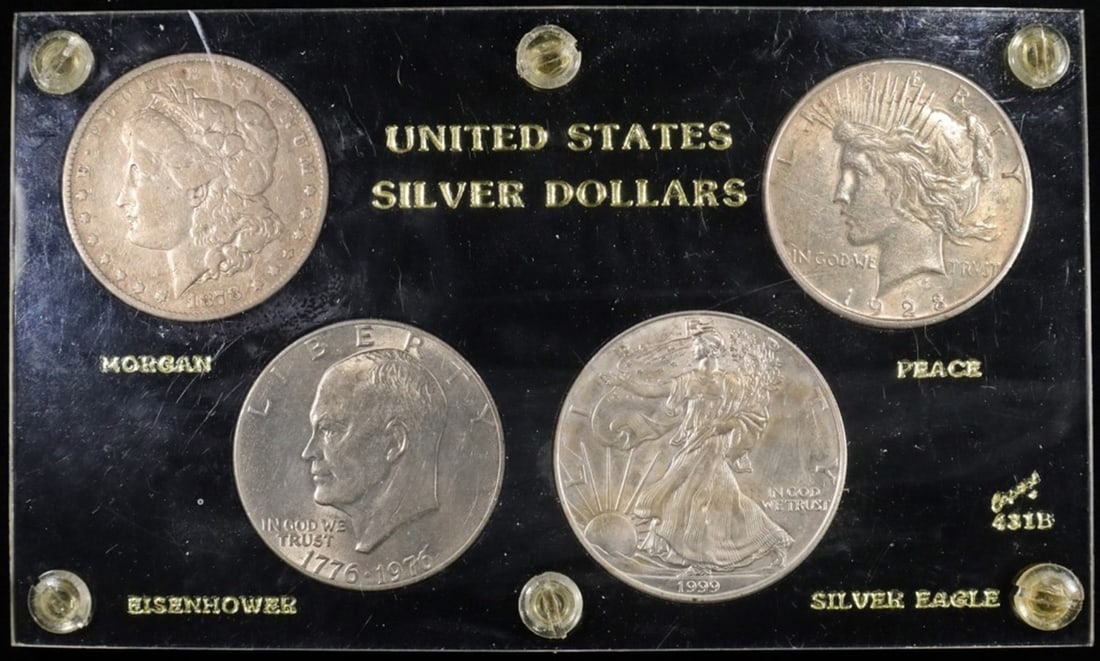 US SILVER DOLLARS 4-COIN SET IN CAPITAL HOLDER (1 of 2)