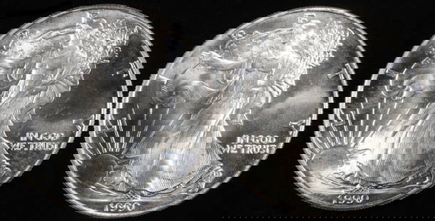 (2) 1990 AMERICAN SILVER EAGLES: CHECK OUT OUR UPCOMING AUCTIONS ESTIMATE $140 - $190.