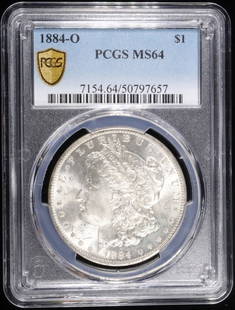1884-O MORGAN DOLLAR PCGS MS64: BID WITH SILVER CITY AUCTIONS ESTIMATE $160 - $210.