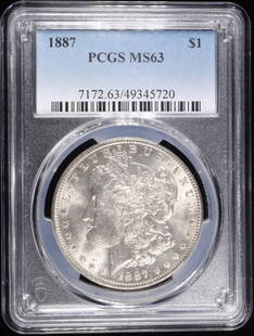 1887 MORGAN DOLLAR PCGS MS63: TOP RATED AUCTION HOUSE ESTIMATE $110 - $160.