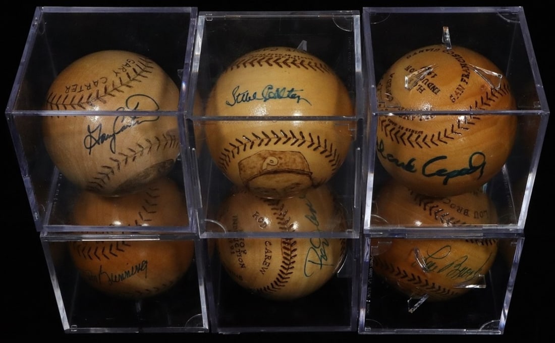 (6) WOODEN AUTOGRAPHED BASEBALLS (1 of 2)