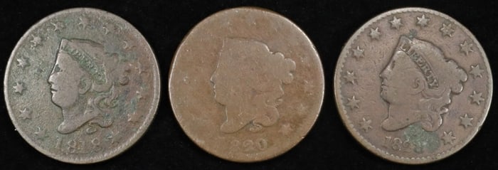 1818 VG, 1820 AG, & 1828 LARGE CENTS VG