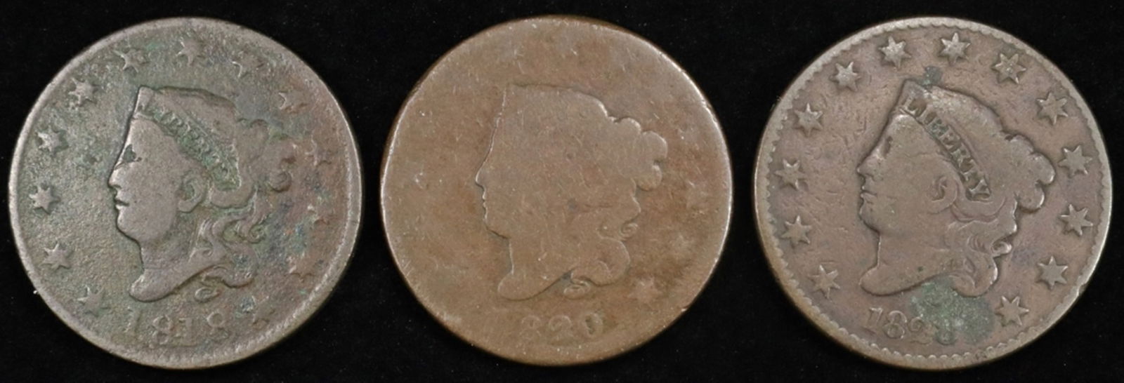 1818 VG, 1820 AG, & 1828 LARGE CENTS VG
