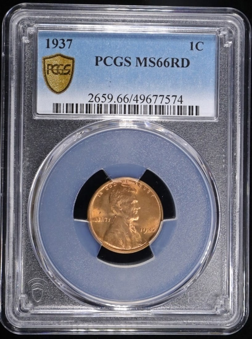 1937 LINCOLN CENT PCGS MS-66 RD: TOP RATED AUCTION HOUSE ESTIMATE $60 - $80.