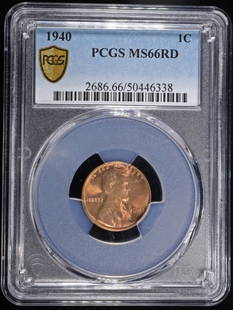 1940 LINCOLN CENT PCGS MS-66 RD: LEADERS IN ON-LINE AUCTIONS ESTIMATE $60 - $80.