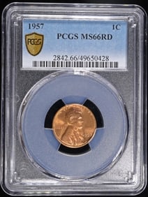 1957 LINCOLN CENT PCGS MS-66 RD