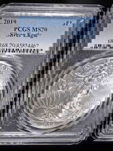 2019 AMERICAN SILVER EAGLE PCGS MS70: CHECK OUT OUR UPCOMING AUCTIONS ESTIMATE $130 - $180.