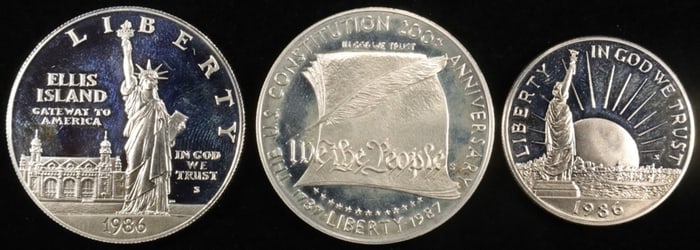 1986-S & 1887-S SILV $1 & 1886-S 50C PR COMMEMS