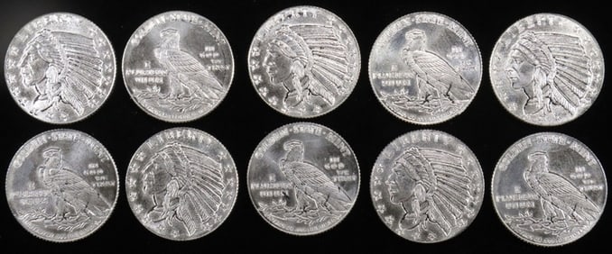 (10) 1/10 OZ .999 SILVER INDIAN DESIGN ROUNDS