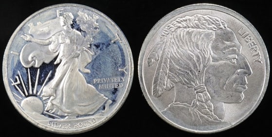 (2) 1 OZ .999 SILV ROUNDS, BUFFALO & WALKING LIB