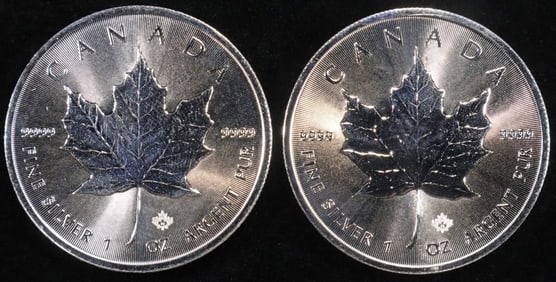 (2) 1 OZ .999 SILVER 2018 CANADIAN MAPLE ROUNDS