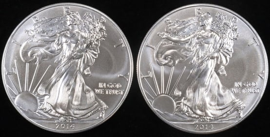 (2) 2014 AMERICAN SILVER EAGLES