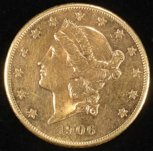 1906-S $20 T-3 GOLD LIBERTY CH/GEM BU PL