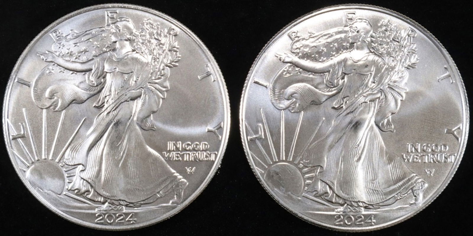 (2) 2024 AMERICAN SILVER EAGLES: LEADERS IN ON-LINE AUCTIONS ESTIMATE $140 - $190.