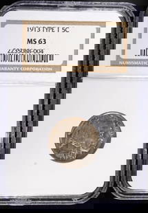 1913 TYPE 1 BUFFALO NICKEL NGC MS-63: BID WITH SILVER CITY AUCTIONS ESTIMATE $110 - $160.