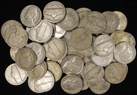 (50) SILVER WAR NICKELS: TOP RATED AUCTION HOUSE ESTIMATE $120 - $170.