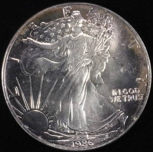 1986 AMERICAN SILVER EAGLES: BID WITH SILVER CITY AUCTIONS ESTIMATE $140 - $190.
