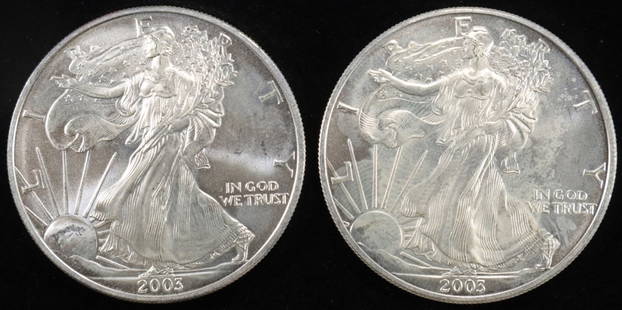 (2) 2003 AMERICAN SILVER EAGLES: TOP RATED AUCTION HOUSE ESTIMATE $140 - $190.