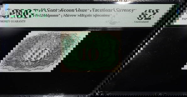 10c 2ND ISSUE FRACTIONAL SPECIMEN BACK PMG 62: NARROW MARGINS. FR# 1244SPNMB ESTIMATE $150 - $200.