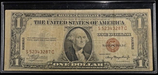 1935A $1 SILVER CERTIFICATE HAWAII WWII ISSUE: BID WITH SILVER CITY AUCTIONS ESTIMATE $50 - $75.