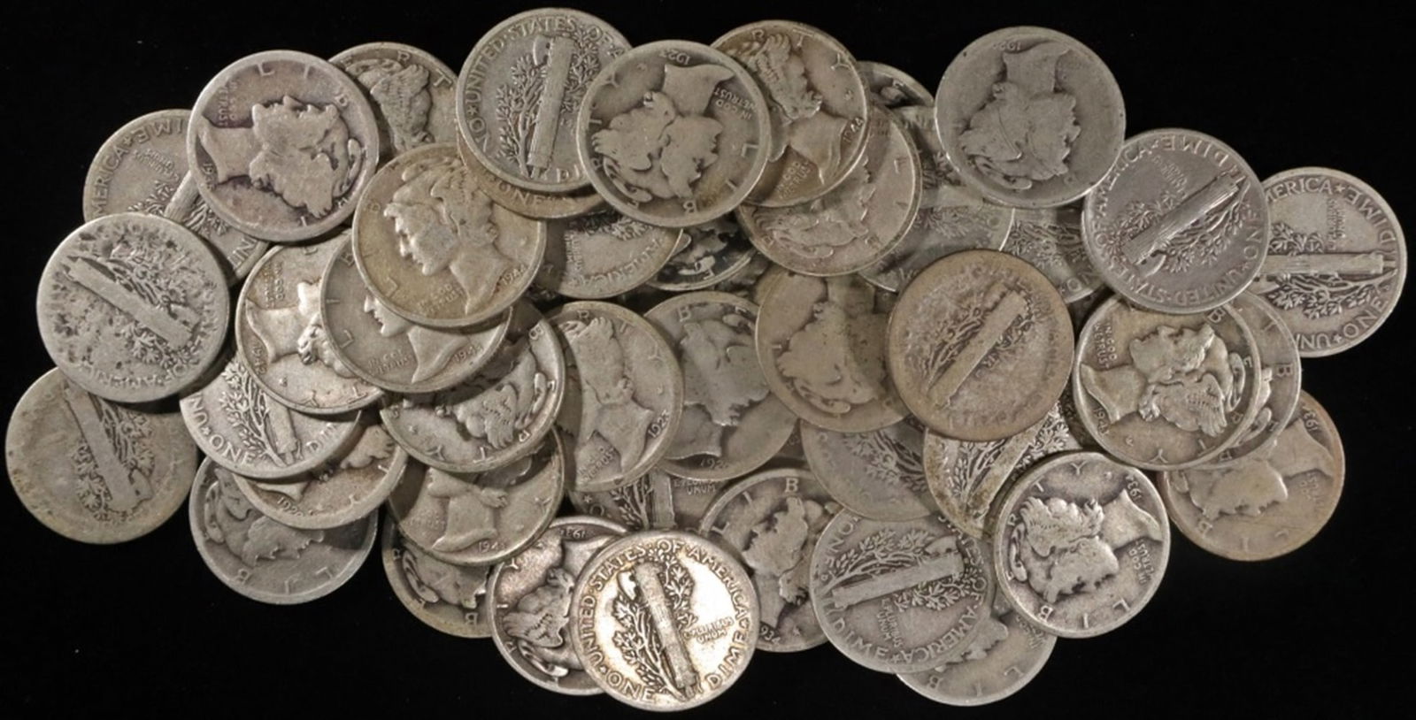 0(50) MIXED DATES MERCURY DIMES: TOP RATED AUCTION HOUSE ESTIMATE $170 - $220.