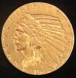 1912-S $5 GOLD INDIAN CH BU