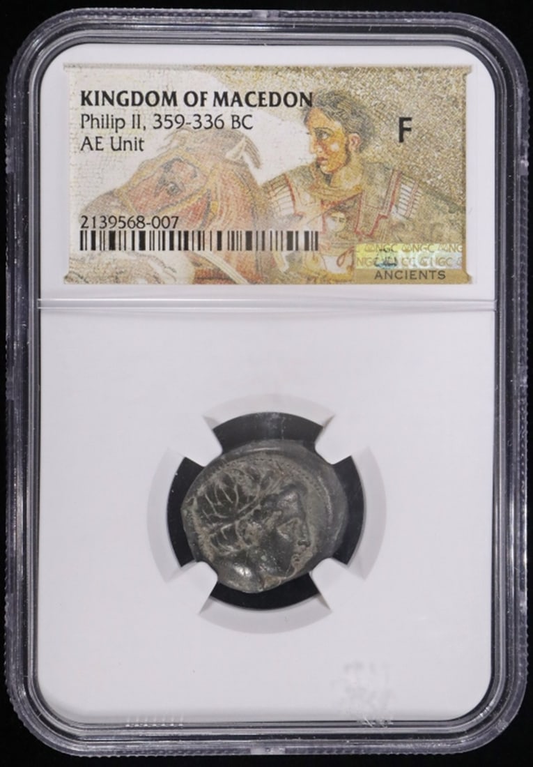 359-336 BC PHILIP II AE UNIT NGC F: KINGDOM OF MACEDON ESTIMATE $140 - $190.