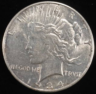 1934-D PEACE DOLLAR AU/BU: CHECK OUT OUR UPCOMING AUCTIONS ESTIMATE $100 - $130.