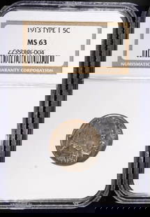 1913 TYPE 1 BUFFALO NICKEL NGC MS-63: BID WITH SILVER CITY AUCTIONS ESTIMATE $110 - $160.