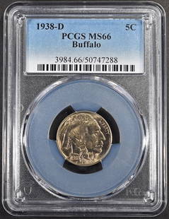 1938-D BUFFALO NICKEL PCGS MS-66: WEEKLY COIN & CURRENCY AUCTIONS ESTIMATE $100 - $150.
