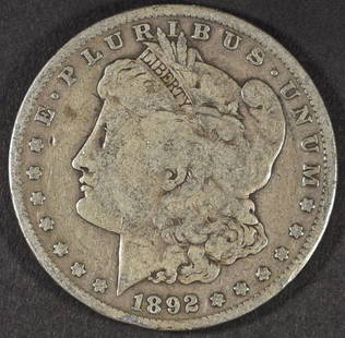 1892-S MORGAN DOLLAR VG: ESTIMATE $80 - $100.