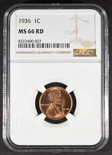 1936 LINCOLN CENT MS66RD NGC: ESTIMATE $80 - $120.