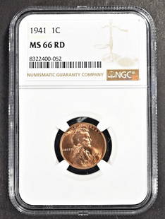 1941 LINCOLN CENT MS66RD NGC: ESTIMATE $30 - $40.