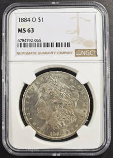 1884-O MORGAN DOLLAR NGC MS63: TOP RATED AUCTION HOUSE ESTIMATE $110 - $160.
