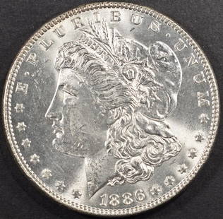 1886 MORGAN DOLLAR CH BU: TOP RATED AUCTION HOUSE ESTIMATE $100 - $130.