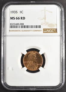 1935 LINCOLN CENT MS66RD NGC: TOP RATED AUCTION HOUSE ESTIMATE $75 - $100.