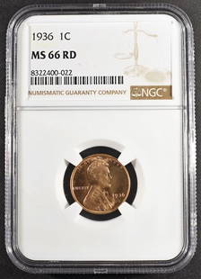 1936 LINCOLN CENT MS66RD NGC: WEEKLY COIN & CURRENCY AUCTIONS ESTIMATE $80 - $120.