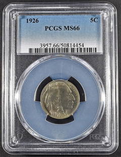 1926 BUFFALO NICKEL PCGS MS-66: WEEKLY COIN & CURRENCY AUCTIONS ESTIMATE $500 - $600.